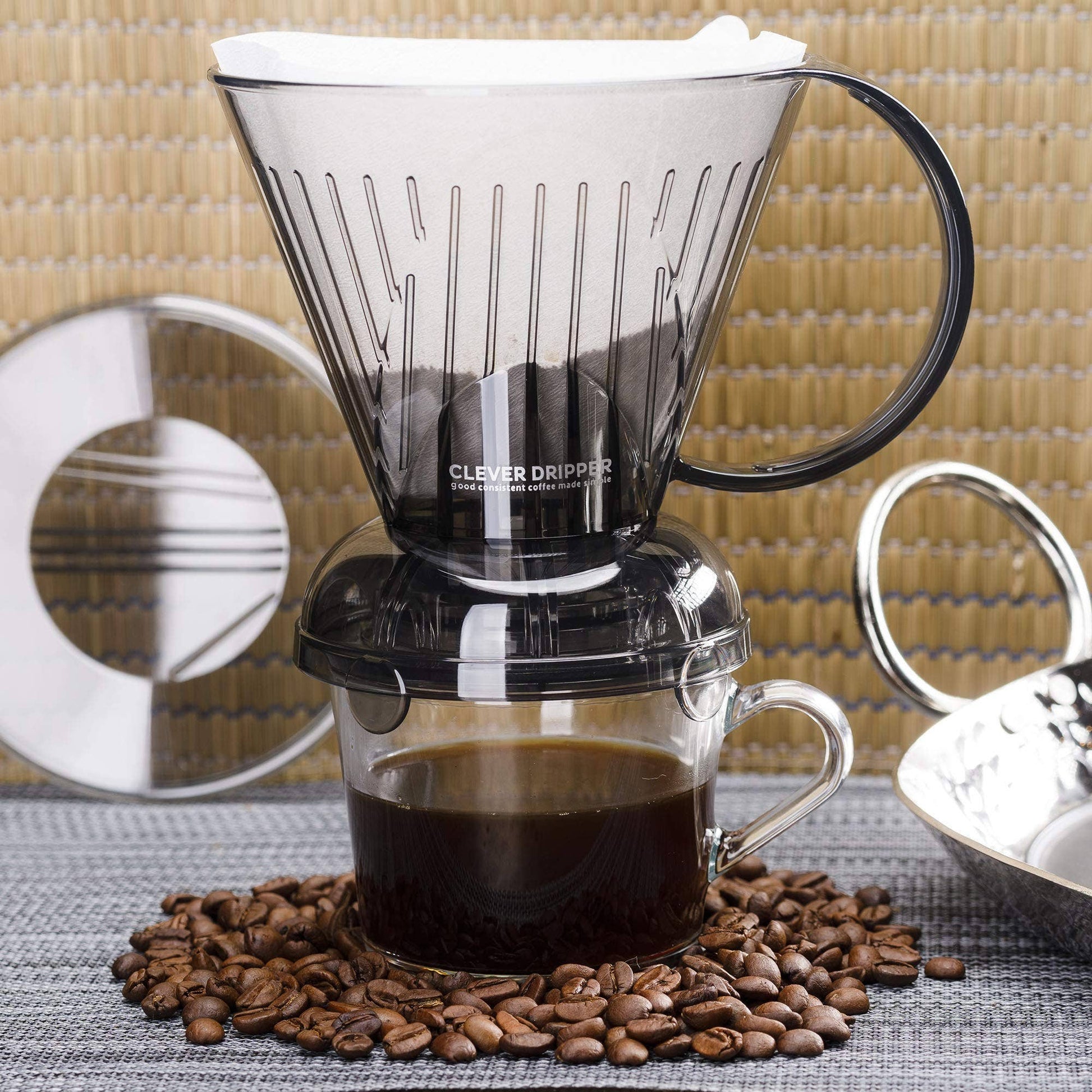 Clever Coffee Dripper and Filters, Large 18 oz - Clear Gray Sable Brew
