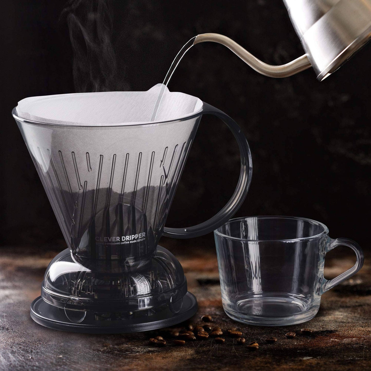 Clever Coffee Dripper and Filters, Large 18 oz - Clear Gray Sable Brew